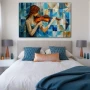 Cuadro Geometría Melódica en formato horizontal con colores Azul, Turquesa; Decorando pared de Habitación dormitorio