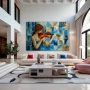 Wall Art titled: Geometric Melody in a Horizontal format with: Blue, and Turquoise Colors; Decoration the Living Room wall