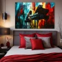 Wall Art titled: Fragmented Chords in a Horizontal format with: Blue, Red, and Vivid Colors; Decoration the Bedroom wall