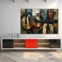 Wall Art titled: Fragmented Melody in a Horizontal format with: Blue, and Brown Colors; Decoration the Sideboard wall