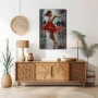 Wall Art titled: Crimson Reverie in a Vertical format with: Grey, and Red Colors; Decoration the Sideboard wall
