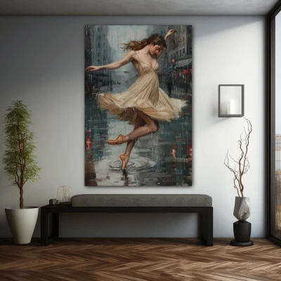 Wall Art titled: Poetry in Motion in a Vertical format with: white, Grey, and Pastel Colors; Decoration the Grey Walls wall