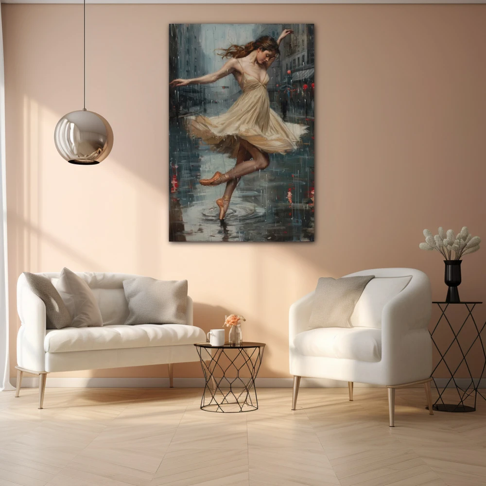 Wall Art titled: Poetry in Motion in a Vertical format with: white, Grey, and Pastel Colors; Decoration the Living Room wall