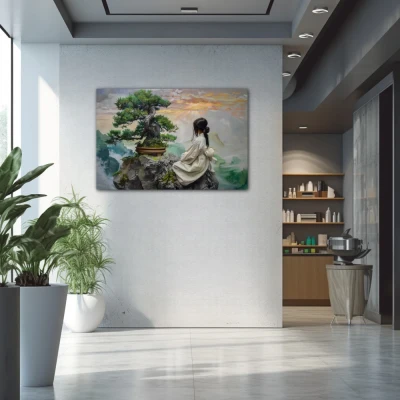 Wall Art titled: Roots in the Abyss in a Horizontal format with: Grey, and Green Colors; Decoration the Pharmacy wall