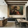 Wall Art titled: Ephemeral Embrace in a Horizontal format with: Brown, and Red Colors; Decoration the Kitchen wall