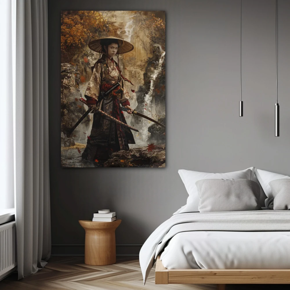 Wall Art titled: Autumn of Unyielding Honor in a Vertical format with: Grey, and Brown Colors; Decoration the Bedroom wall