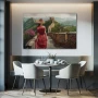 Wall Art titled: Vestiges of Crimson Travel in a Horizontal format with: Red, and Green Colors; Decoration the Kitchen wall