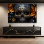 Wall Art titled: The Luxury of Death in a Horizontal format with: Blue, and Golden Colors; Decoration the Sideboard wall