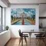 Wall Art titled: Love in Eternity in a Horizontal format with: Blue, Orange, and Green Colors; Decoration the Kitchen wall