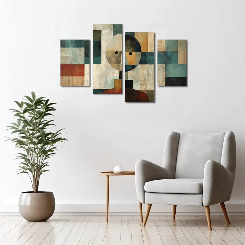 Wall Art titled: Abstract Minimalism in a Horizontal format with: Grey, Beige, and Pastel Colors; Decoration the White Wall wall