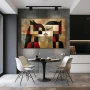 Wall Art titled: Fragmented Symbiosis in a Horizontal format with: Brown, Black, and Red Colors; Decoration the Kitchen wall