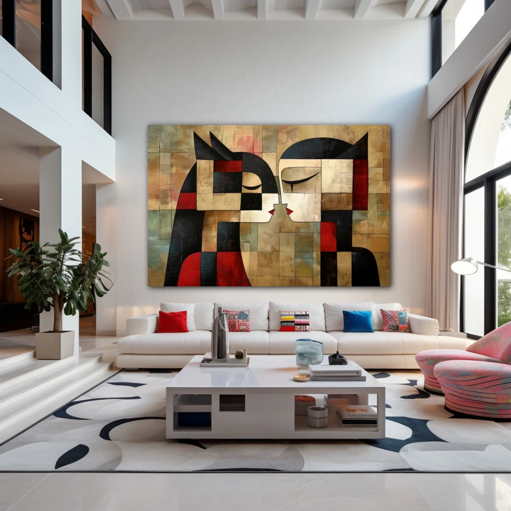 Wall Art titled: Fragmented Symbiosis in a Horizontal format with: Brown, Black, and Red Colors; Decoration the Living Room wall