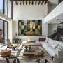 Cuadro Meditación a Mosaico en formato horizontal con colores Gris, Marrón; Decorando pared de Salón comedor