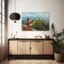 Wall Art titled: Memories of the Orient in a Horizontal format with: Sky blue, Orange, and Green Colors; Decoration the Sideboard wall