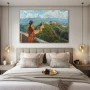 Wall Art titled: Memories of the Orient in a Horizontal format with: Sky blue, Orange, and Green Colors; Decoration the Bedroom wall