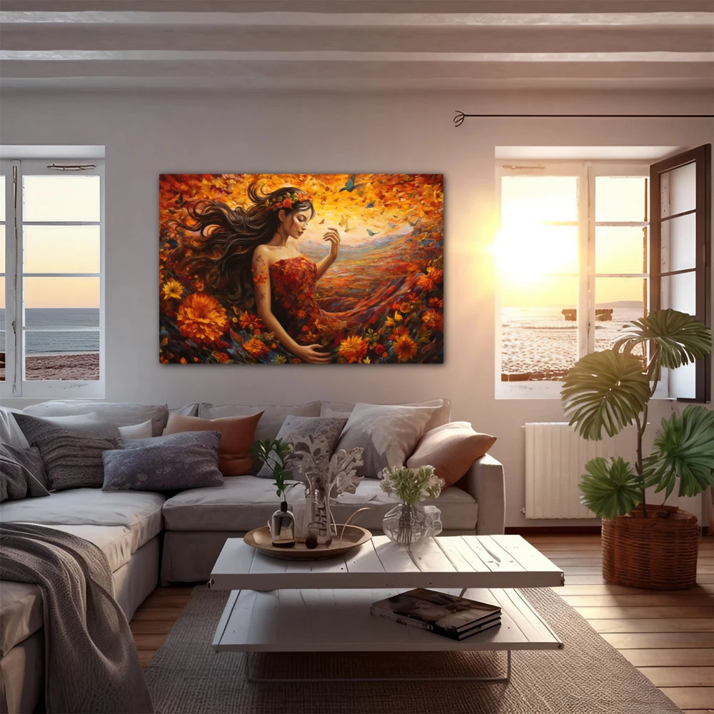 Wall Art titled: Mother Nature in a Horizontal format with: Orange, and Red Colors; Decoration the  wall