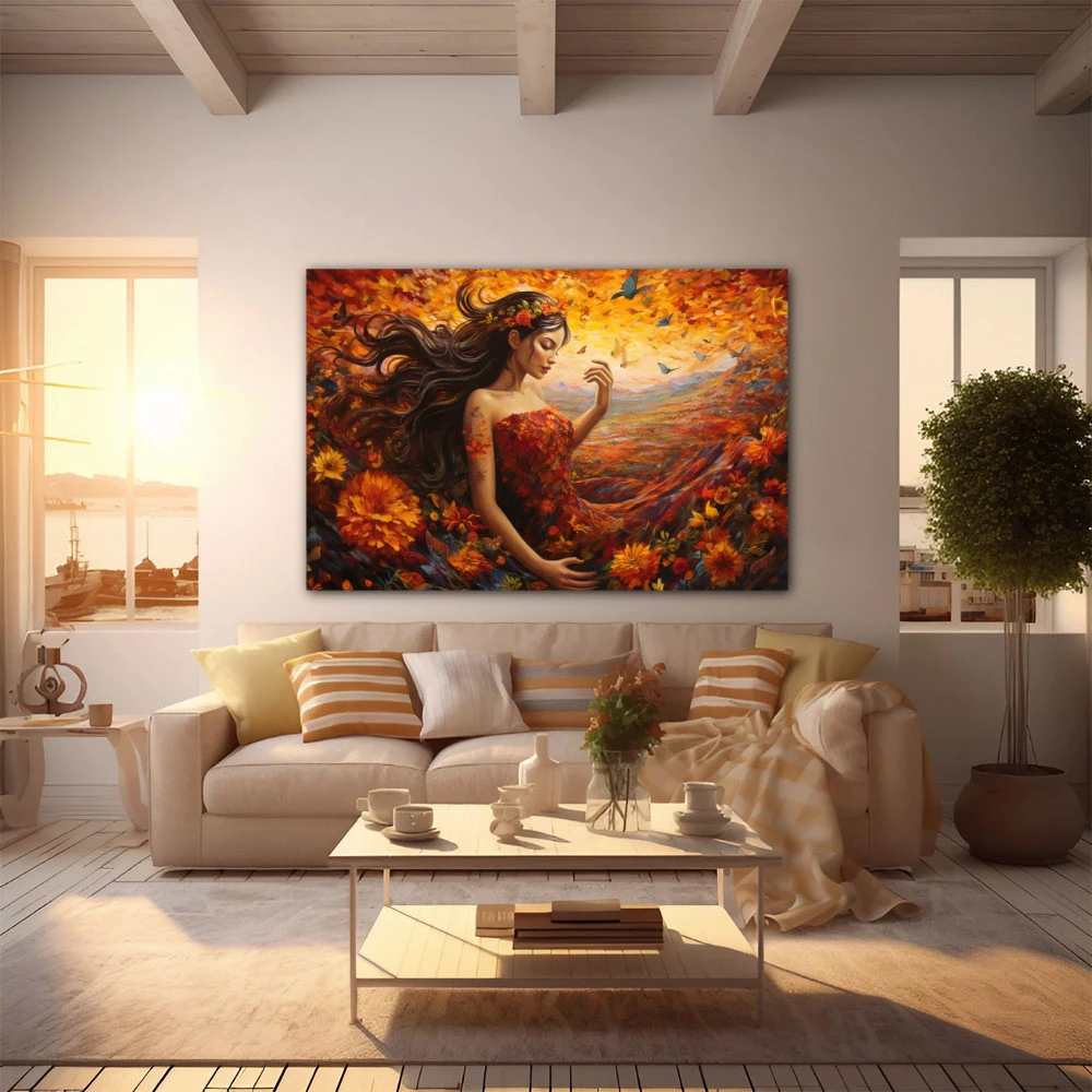 Wall Art titled: Mother Nature in a Horizontal format with: Orange, and Red Colors; Decoration the  wall