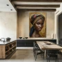 Wall Art titled: Zara Diop in a Vertical format with: Golden, and Brown Colors; Decoration the Kitchen wall