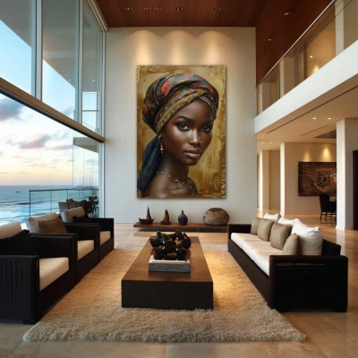 Wall Art titled: Zara Diop in a  format with: Golden, and Brown Colors; Decoration the Living Room wall