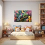 Wall Art titled: Chromatic Camouflage in a Horizontal format with: Pink, Green, Violet, and Vivid Colors; Decoration the Nursery wall