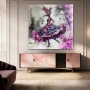Wall Art titled: Fuchsia Floating Fantasy in a Square format with: white, Grey, Purple, and Violet Colors; Decoration the Sideboard wall