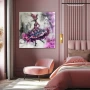 Cuadro Fantasía Flotante de Fucsia en formato cuadrado con colores Blanco, Gris, Morado; Decorando pared de Habitación dormitorio