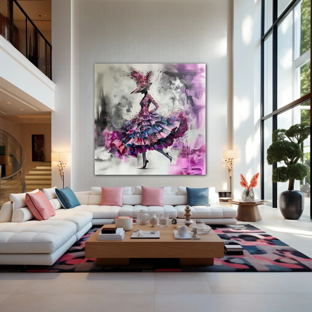Wall Art titled: Fuchsia Floating Fantasy in a Square format with: white, Grey, Purple, and Violet Colors; Decoration the Living Room wall