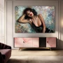 Wall Art titled: Angharad Thais in a Horizontal format with: Blue, Grey, and Black Colors; Decoration the Sideboard wall