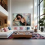 Wall Art titled: Angharad Thais in a Horizontal format with: Blue, Grey, and Black Colors; Decoration the Living Room wall