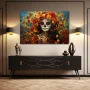 Wall Art titled: Without Fear of Death in a Horizontal format with: Yellow, Red, and Green Colors; Decoration the Sideboard wall