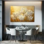Wall Art titled: Golden Tulip Sunset in a Horizontal format with: Yellow, white, and Golden Colors; Decoration the Kitchen wall