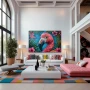 Wall Art titled: Tropical Splendor in a Horizontal format with: Blue, Pink, Green, and Vivid Colors; Decoration the Living Room wall