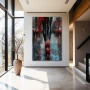 Wall Art titled: Heel and Steady Step in a Vertical format with: Grey, Black, and Red Colors; Decoration the Entryway wall