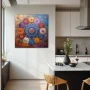 Wall Art titled: Spring Mirror in a Square format with: Orange, and Red Colors; Decoration the Kitchen wall