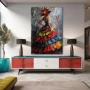 Wall Art titled: Fiery Colors Dress in a Vertical format with: Blue, Grey, Red, and Vivid Colors; Decoration the Sideboard wall
