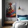 Wall Art titled: Fiery Colors Dress in a Vertical format with: Blue, Grey, Red, and Vivid Colors; Decoration the Bedroom wall