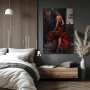 Wall Art titled: Red Reverie in a Vertical format with: Grey, Black, and Red Colors; Decoration the Bedroom wall