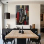 Wall Art titled: Essence of Jazz in a Vertical format with: Grey, Black, and Red Colors; Decoration the Living Room wall