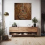 Wall Art titled: Melody in Wood in a Square format with: Brown, and Turquoise Colors; Decoration the Sideboard wall