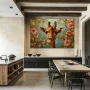 Wall Art titled: Giraffe in the Enchanted Garden in a Horizontal format with: Pink, Green, and Pastel Colors; Decoration the Kitchen wall