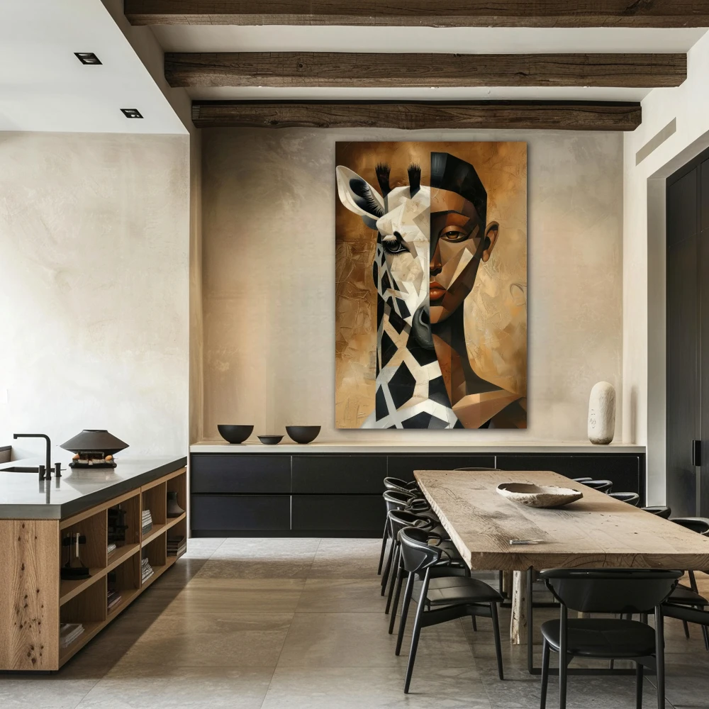 Wall Art titled: Animal Duality in a Vertical format with: white, and Brown Colors; Decoration the Kitchen wall