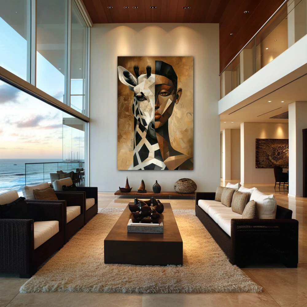 Wall Art titled: Animal Duality in a Vertical format with: white, and Brown Colors; Decoration the Living Room wall