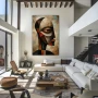 Wall Art titled: Fragments of Thought Eseos in a Vertical format with: Brown, and Beige Colors; Decoration the Living Room wall