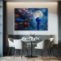 Wall Art titled: Guardian of Serenity in a Horizontal format with: Blue, Pink, and Navy Blue Colors; Decoration the Kitchen wall