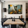 Wall Art titled: Puzzle of Feline Identity in a Horizontal format with: Grey, Orange, and Vivid Colors; Decoration the Living Room wall