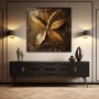 Wall Art titled: Floral Dance in a Square format with: Golden, and Brown Colors; Decoration the Sideboard wall