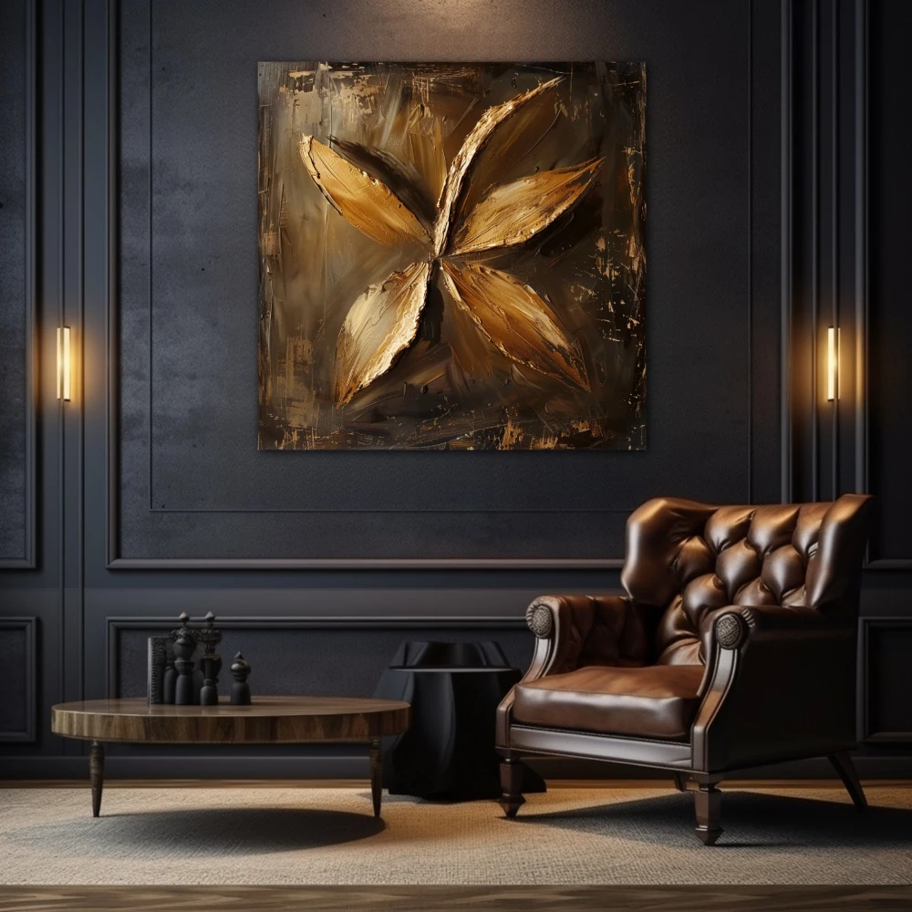 Wall Art titled: Floral Dance in a Square format with: Golden, and Brown Colors; Decoration the Living Room wall