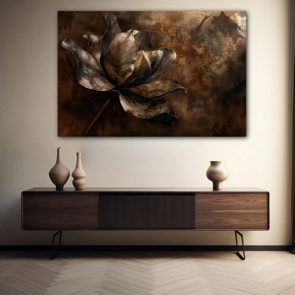 Wall Art titled: Copper Whispers in a Horizontal format with: Brown, and Monochromatic Colors; Decoration the Sideboard wall