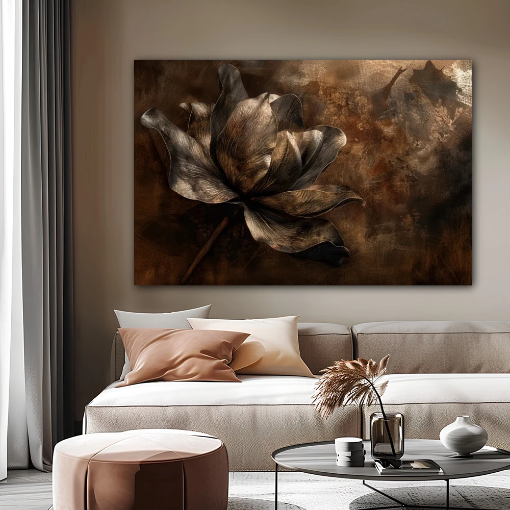 Wall Art titled: Copper Whispers in a Horizontal format with: Brown, and Monochromatic Colors; Decoration the Beige Wall wall