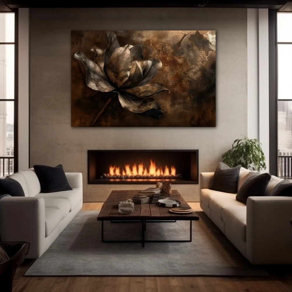 Wall Art titled: Copper Whispers in a Horizontal format with: Brown, and Monochromatic Colors; Decoration the Fireplace wall